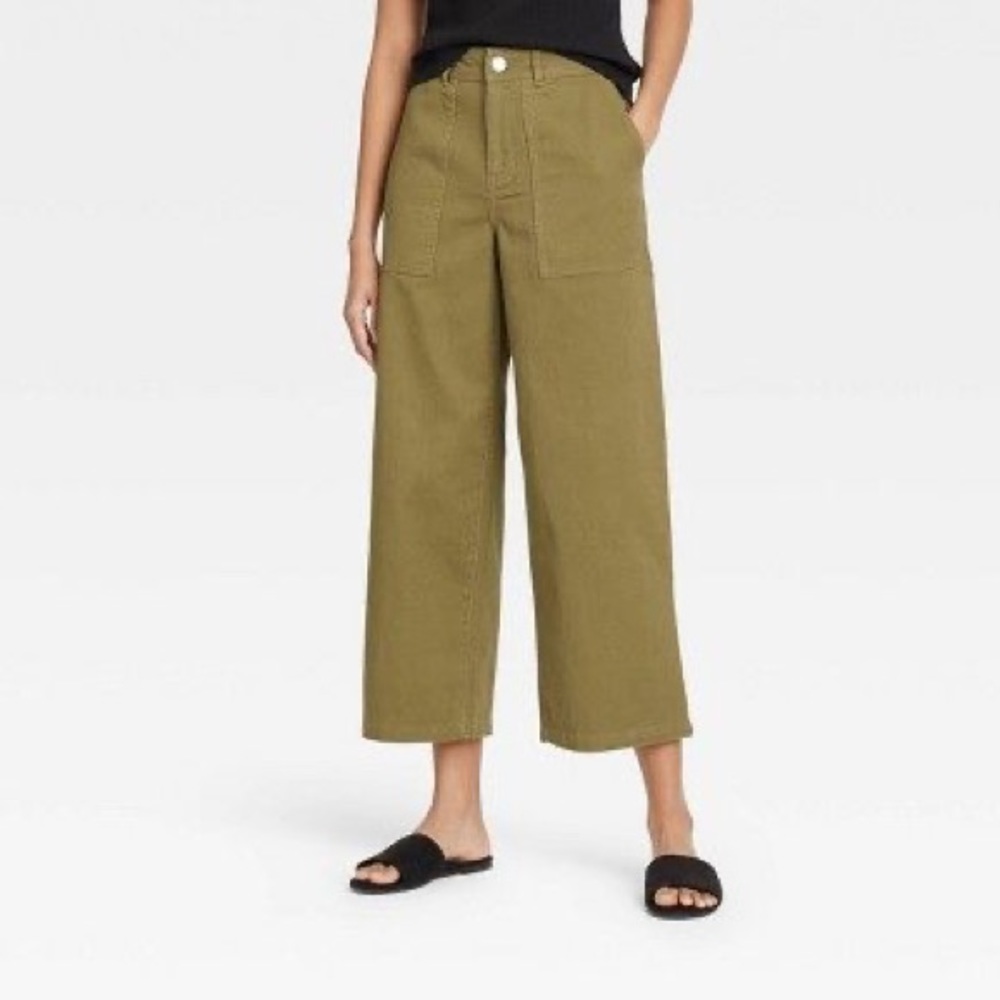 NWT Who What Where High-Rise Wide Leg Pants in Deep Olive - Size 12